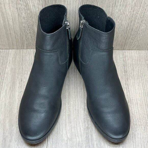 Eileen Fisher Boots Size 6.5 Knitted Chelsea Ankle Stacked Heel Leather Black - Picture 5 of 12